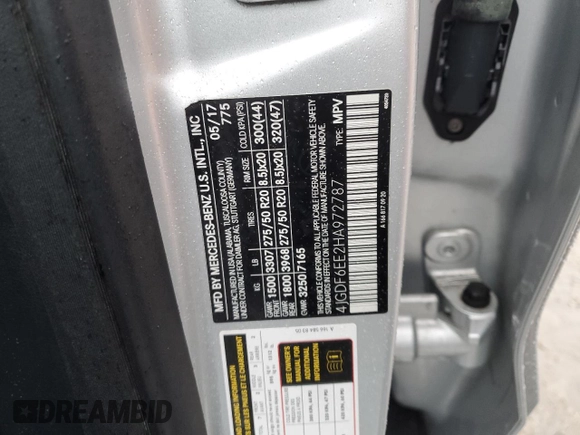 2017 Mercedes-Benz GLS 450 with VIN 4JGDF6EE2HA972787, listed as a Copart auction lot 40180644 with 47,098 mi miles and . Bid and sale history available at DreamBid. Image 12.