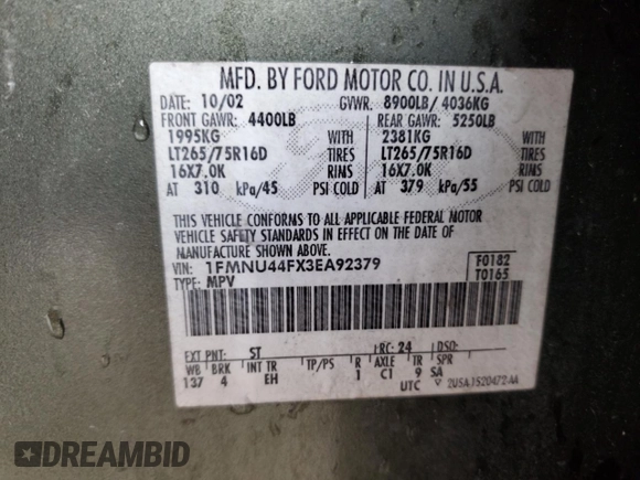 2003 Ford Excursion z VIN 1FMNU44FX3EA92379, wystawiony jako Copart lot #53122515 z przebiegiem 197 749 mil mil oraz Szkoda całkowita • Salvage title. Historia ofert i sprzedaży dostępna na DreamBid. Obrazek 13.