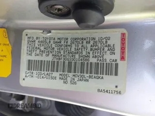 2003 Lexus ES 300 with VIN JTHBF30G330104586, listed as a IAAI auction lot 42025818 with 265,756 mi miles and . Bid and sale history available at DreamBid. Image 9.