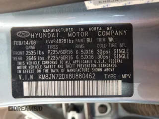 2008 Hyundai Tucson SE with VIN KM8JN72DX8U880462, listed as a Copart auction lot 65831134 with 92,077 mi miles and Salvage Title. Bid and sale history available at carsss.com. Image 13.