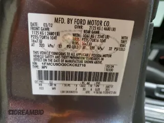 2012 Ford Escape XLT с VIN 1FMCU9DG0CKC62716, выставлен на аукционе Copart как лот 58706725 с пробегом 103 259 миль миль и Чистый • Clean title. История ставок и продаж доступна на DreamBid. Изображение 13.