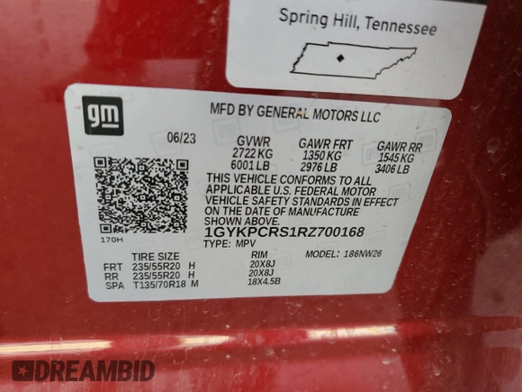 2024 Cadillac XT6 FWD Premium Luxury with VIN 1GYKPCRS1RZ700168, listed as a Copart auction lot 59327055 with 21,001 mi miles and Salvage title. Bid and sale history available at DreamBid. Image 14.