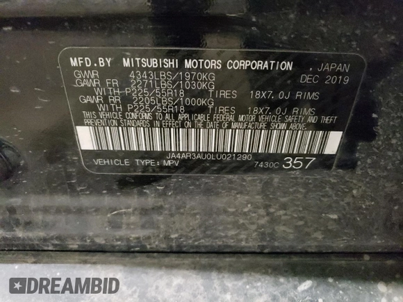 2020 Mitsubishi Outlander Sport ES 2.0 with VIN JA4AR3AU0LU021290, listed as a Copart auction lot 75065194 with 0 mi miles and Salvage Title. Bid and sale history available at carsss.com. Image 13.