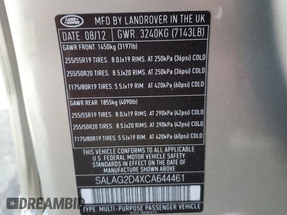 2012 Land Rover LR4 HSE z VIN SALAG2D4XCA644461, wystawiony jako Copart lot #50124755 z przebiegiem 195 475 mil mil oraz Szkoda całkowita • Salvage title. Historia ofert i sprzedaży dostępna na DreamBid. Obrazek 13.