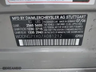 2007 Mercedes-Benz S-Class 5.5L V8 with VIN WDDNG71X07A081212, listed as a IAAI auction lot 41971565 with 166,904 mi miles. Bid and sale history available at carsss.com. Image 9.