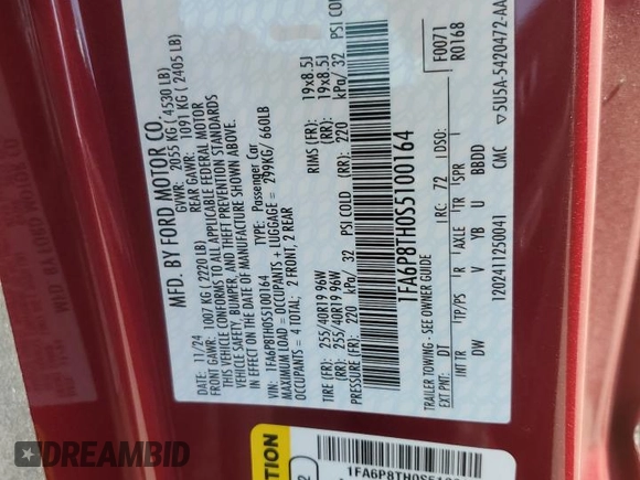 2025 Ford Mustang EcoBoost with VIN 1FA6P8TH0S5100164, listed as a Copart auction lot 48850775 with 1,697 mi miles and Salvage Title. Bid and sale history available at carsss.com. Image 14.