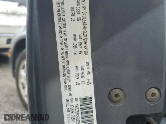 2005 Dodge Neon SXT with VIN 1B3ES56C25D255328, listed as a Copart auction lot 61386304 with 149,115 mi miles and Salvage Title. Bid and sale history available at DreamBid. Image 13.