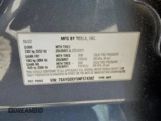 2022 Tesla Model Y Performance z VIN 7SAYGDEF5NF574382, wystawiony jako Copart lot #48531565 z przebiegiem 35 165 mil mil oraz Szkoda całkowita • Salvage title. Historia ofert i sprzedaży dostępna na DreamBid. Obrazek 12.