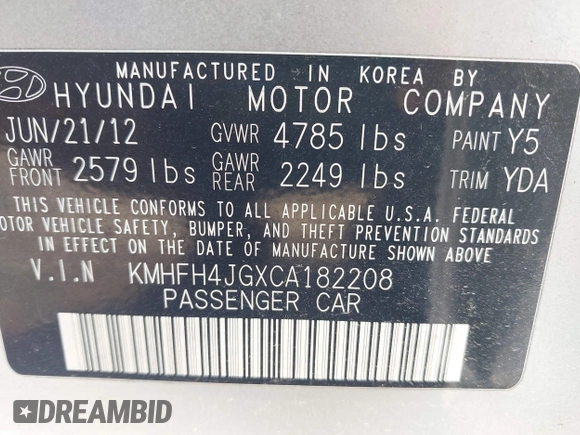 2012 Hyundai Azera z VIN KMHFH4JGXCA182208, wystawiony jako IAAI lot #42559319 z przebiegiem 236 086 mil mil oraz . Historia ofert i sprzedaży dostępna na DreamBid. Obrazek 9.
