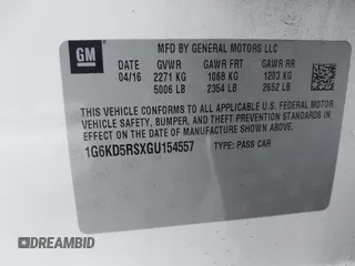 2016 Cadillac CT6 Luxury AWD with VIN 1G6KD5RSXGU154557, listed as a IAAI auction lot 41550199 with 102,536 mi miles and . Bid and sale history available at DreamBid. Image 9.
