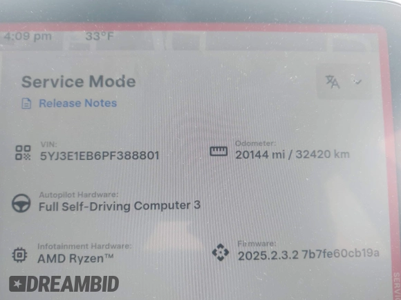 2023 Tesla Model 3 Long Range with VIN 5YJ3E1EB6PF388801, listed as a IAAI auction lot 41610678 with 20,144 mi miles and . Bid and sale history available at DreamBid. Image 7.