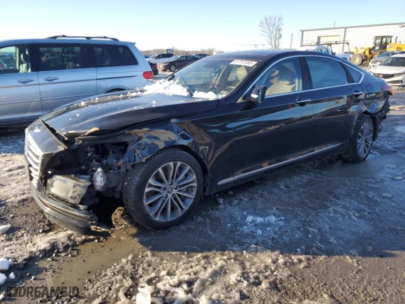 2015 Hyundai Genesis 3.8L with VIN KMHGN4JE9FU018981, listed as a Copart auction lot 87797085 with 0 mi miles and Salvage Title. Bid and sale history available at carsss.com. Image 1.