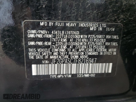 2015 Subaru Crosstrek Limited with VIN JF2GPASC7F8216947, listed as a Copart auction lot 60332775 with 157,331 mi miles and Clean title. Bid and sale history available at DreamBid. Image 13.