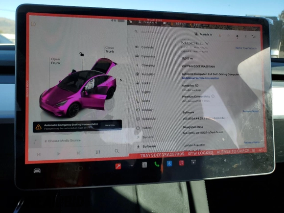 2024 Tesla Model Y Long Range with VIN 7SAYGDEE3RA257999, listed as a Copart auction lot 41838105 with 17,013 mi miles and Salvage Title. Bid and sale history available at DreamBid. Image 9.