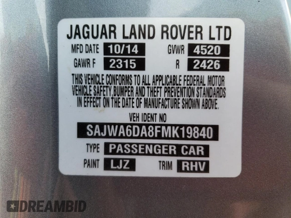 2015 Jaguar F-Type R z VIN SAJWA6DA8FMK19840, wystawiony jako Copart lot #68468183 z przebiegiem 67 743 mil mil oraz . Historia ofert i sprzedaży dostępna na DreamBid. Obrazek 14.