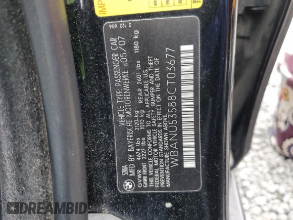 2008 BMW 5 Series 528i with VIN WBANU53588CT03677, listed as a Copart auction lot 49956525 with 183,194 mi miles and Salvage Title. Bid and sale history available at carsss.com. Image 12.