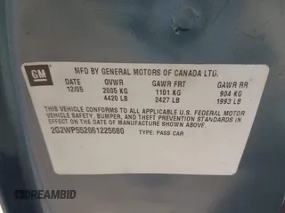 2006 Pontiac Grand Prix z VIN 2G2WP552061225680, wystawiony jako IAAI lot #42221115 z przebiegiem 186 924 mil mil oraz . Historia ofert i sprzedaży dostępna na DreamBid. Obrazek 9.