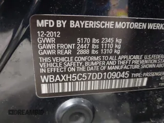 2013 BMW 5 Series 528i xDrive with VIN WBAXH5C57DD109045, listed as a IAAI auction lot 41525875 with 121,549 mi miles. Bid and sale history available at carsss.com. Image 9.