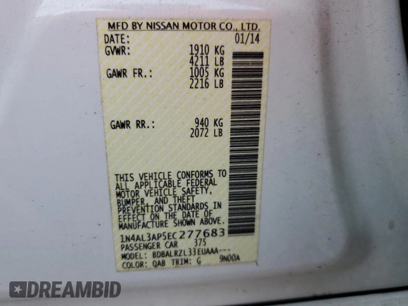 2014 Nissan Altima 2.5 SV with VIN 1N4AL3AP5EC277683, listed as a Copart auction lot 77091154 with 256,889 mi miles and Salvage Title. Bid and sale history available at carsss.com. Image 13.