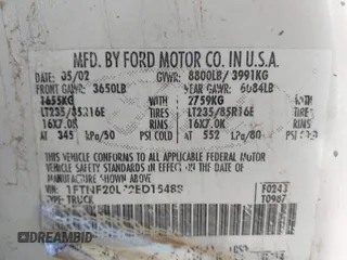 2002 Ford F-250 XL z VIN 1FTNF20L72ED15488, wystawiony jako IAAI lot #41626743 z przebiegiem 282 415 mil mil oraz . Historia ofert i sprzedaży dostępna na DreamBid. Obrazek 9.