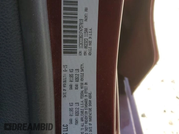 2015 Chrysler 200 S with VIN 1C3CCCBG1FN757019, listed as a Copart auction lot 53705525 with 91,026 mi miles and Salvage Title. Bid and sale history available at carsss.com. Image 12.