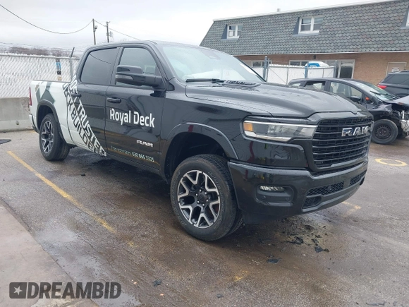 2025 Ram 1500 Laramie с VIN 1C6SRFJP2SN529640, выставлен на аукционе IAAI как лот 41718173 с пробегом 9 870 миль миль и . История ставок и продаж доступна на DreamBid. Изображение 1.