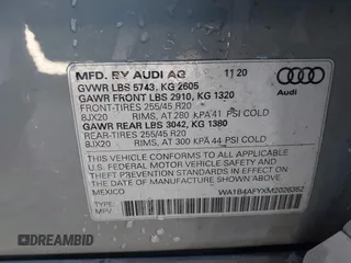 2021 Audi SQ5 Premium Plus with VIN WA1B4AFYXM2026352, listed as a IAAI auction lot 41875342 with 86,474 mi miles. Bid and sale history available at carsss.com. Image 8.
