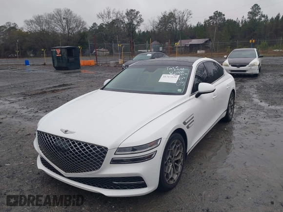2022 Genesis G80 2.5T with VIN KMTGB4SCXNU112734, listed as a IAAI auction lot 41767129 with 25,008 mi miles. Bid and sale history available at carsss.com. Image 6.