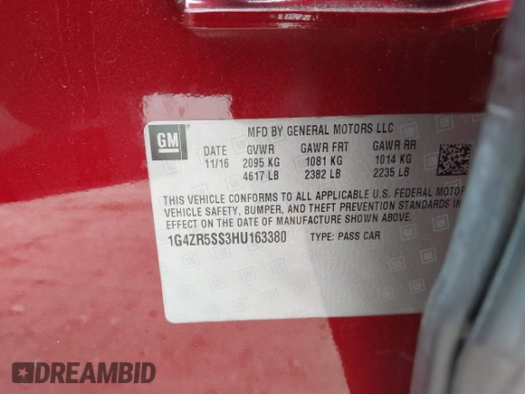 2017 Buick LaCrosse Premium with VIN 1G4ZR5SS3HU163380, listed as a IAAI auction lot 42424944 with 105,444 mi miles and . Bid and sale history available at DreamBid. Image 9.