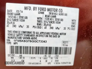 2016 Ford Explorer Sport with VIN 1FM5K8GT6GGC73343, listed as a Copart auction lot 54788645 with 103,097 mi miles and Salvage Title. Bid and sale history available at DreamBid. Image 14.