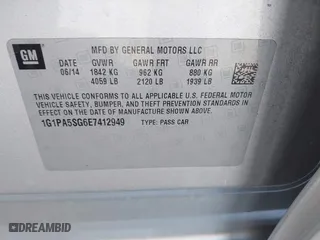 2014 Chevrolet Cruze LS with VIN 1G1PA5SG6E7412949, listed as a IAAI auction lot 41634532 with 109,195 mi miles. Bid and sale history available at carsss.com. Image 9.