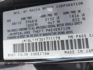 2013 Mazda 3 i SV with VIN JM1BL1TF3D1711178, listed as a IAAI auction lot 42251553 with 136,600 mi miles and . Bid and sale history available at DreamBid. Image 9.