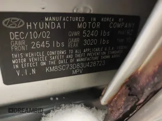 2003 Hyundai Santa Fe GLS with VIN KM8SC73D83U428723, listed as a IAAI auction lot 41305370 with 244,579 mi miles. Bid and sale history available at carsss.com. Image 9.