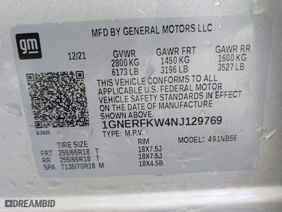 2022 Chevrolet Traverse LS with VIN 1GNERFKW4NJ129769, listed as a IAAI auction lot 41149325 with 86,100 mi miles. Bid and sale history available at carsss.com. Image 9.