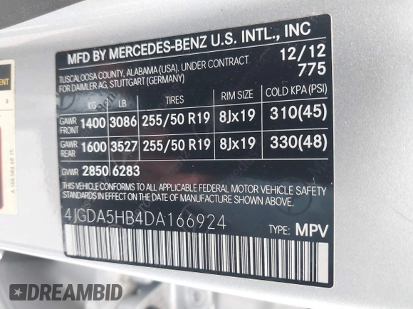2013 Mercedes-Benz M 350 with VIN 4JGDA5HB4DA166924, listed as a IAAI auction lot 42370011 with 120,648 mi miles and . Bid and sale history available at DreamBid. Image 9.