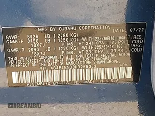 2022 Subaru Outback Limited XT with VIN 4S4BTGND8N3268333, listed as a IAAI auction lot 42505441 with 29,747 mi miles and . Bid and sale history available at DreamBid. Image 9.
