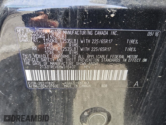 2017 Toyota RAV4 LE with VIN 2T3ZFREV6HW315407, listed as a Copart auction lot 49765655 with 114,244 mi miles and Salvage Title. Bid and sale history available at carsss.com. Image 14.