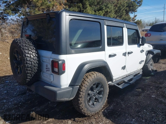 2022 Jeep Wrangler Unlimited Willys Sport with VIN 1C4HJXDN8NW267826, listed as a IAAI auction lot 41513056 with 34,716 mi miles and . Bid and sale history available at DreamBid. Image 4.