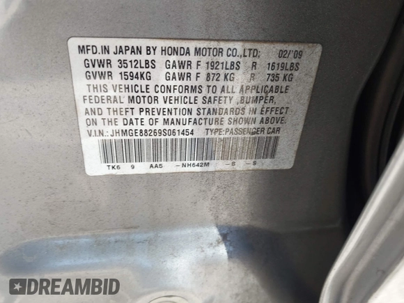 2009 Honda Fit с VIN JHMGE88269S061454, выставлен на аукционе IAAI как лот 42418497 с пробегом 144 692 миль миль и . История ставок и продаж доступна на DreamBid. Изображение 9.