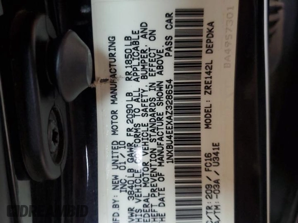 2010 Toyota Corolla with VIN 1NXBU4EEXAZ328654, listed as a Copart auction lot 50827045 with 87,235 mi miles and Clean Title. Bid and sale history available at carsss.com. Image 12.