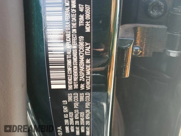 2019 Alfa Romeo Stelvio Ti with VIN ZASPAKBN4K7C69619, listed as a Copart auction lot 55015605 with 30,083 mi miles and Salvage title. Bid and sale history available at DreamBid. Image 12.