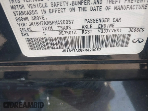 2015 Infiniti Q50 Premium with VIN JN1BV7AR6FM420057, listed as a IAAI auction lot 42045172 with 119,443 mi miles. Bid and sale history available at carsss.com. Image 9.