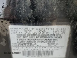 2024 Nissan Versa S with VIN 3N1CN8DVXRL877357, listed as a Copart auction lot 55453295 with 38,725 mi miles and Clean Title. Bid and sale history available at DreamBid. Image 12.