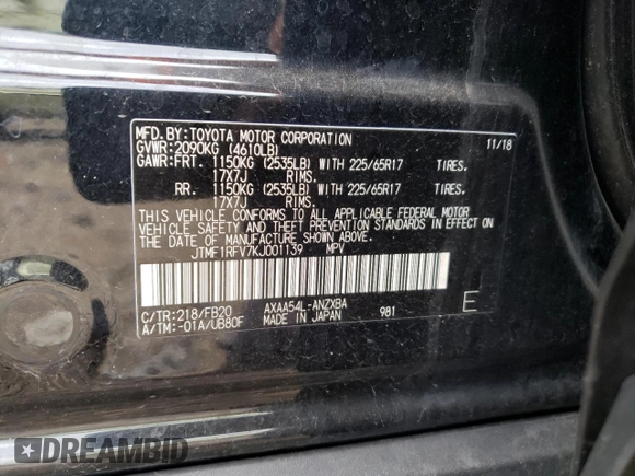 2019 Toyota RAV4 LE with VIN JTMF1RFV7KJ001139, listed as a Copart auction lot 66197193 with 55,811 mi miles and Salvage title. Bid and sale history available at DreamBid. Image 14.