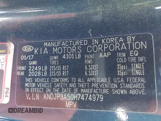 2017 Kia Soul + with VIN KNDJP3A50H7474979, listed as a IAAI auction lot 42167197 with 208,621 mi miles and . Bid and sale history available at DreamBid. Image 9.