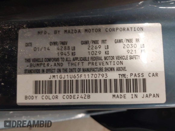 2015 Mazda 6 i Sport with VIN JM1GJ1U65F1170793, listed as a IAAI auction lot 41266146 with 125,701 mi miles and . Bid and sale history available at carsss.com. Image 9.