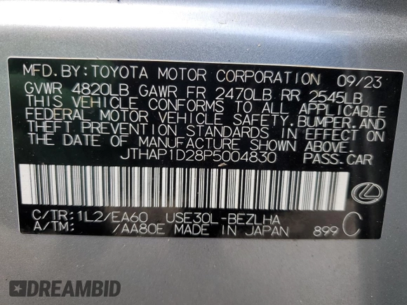 2023 Lexus IS with VIN JTHAP1D28P5004830, listed as a Copart auction lot 46815625 with 12,214 mi miles and Salvage Title. Bid and sale history available at carsss.com. Image 13.