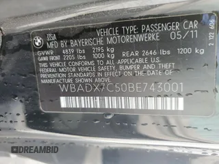 2011 BMW 3 Series 335i with VIN WBADX7C50BE743001, listed as a Copart auction lot 60416125 with 114,811 mi miles and Salvage title. Bid and sale history available at DreamBid. Image 12.