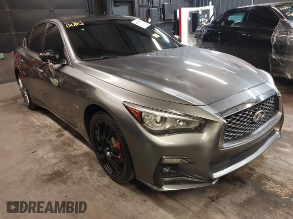 2018 Infiniti Q50 RED SPORT 400 with VIN JN1FV7AR9JM480988, listed as a IAAI auction lot 41662256 with 82,392 mi miles. Bid and sale history available at carsss.com. Image 1.