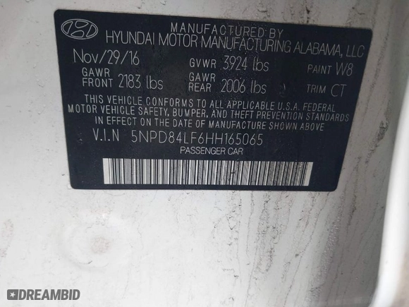 2017 Hyundai Elantra Limited with VIN 5NPD84LF6HH165065, listed as a IAAI auction lot 41723405 with 76,483 mi miles. Bid and sale history available at carsss.com. Image 9.